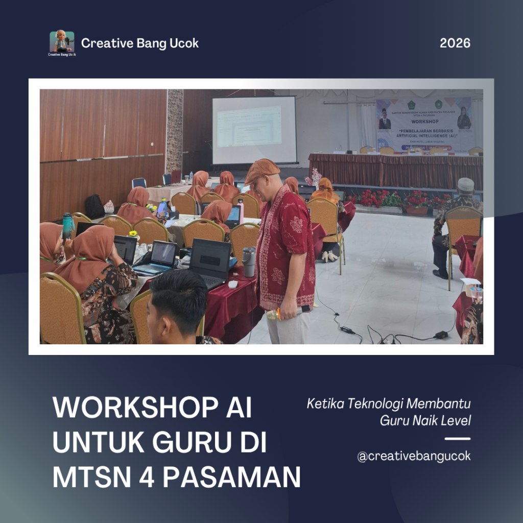 Selama dua hari, para guru belajar memanfaatkan ChatGPT, Gemini, NotebookLM, AI Flow, Dreamina, dan berbagai tools AI